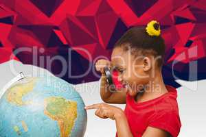 Composite image of pupil studying the globe