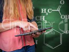 Composite image of student using tablet in library