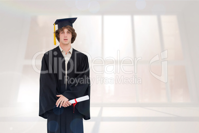 Composite image of student in graduate robe