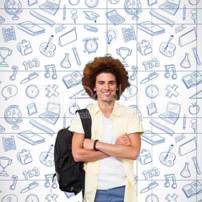 Composite image of young man with arms crossed in office corrido