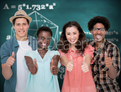 Composite image of stylish friends smiling at camera together