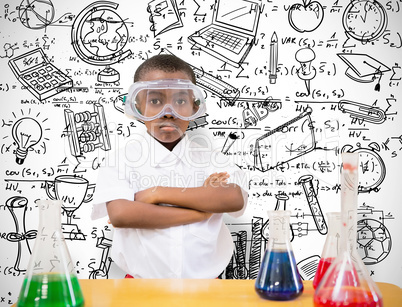 Composite image of pupil conducting science experiment