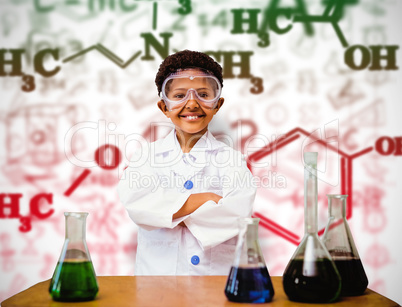 Composite image of cute pupil dressed up as scientist