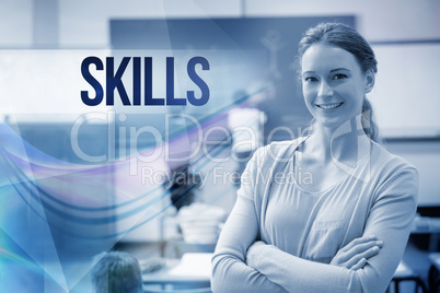 Skills against pretty teacher smiling at camera at back of class