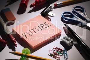 Future against students table with school supplies