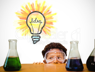 Composite image of cute pupil dressed up as scientist