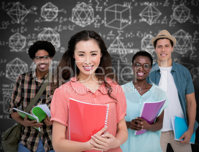 Composite image of stylish students smiling at camera together