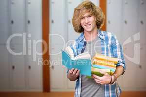 Composite image of student reading book