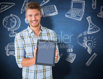 Composite image of young student showing tablet pc