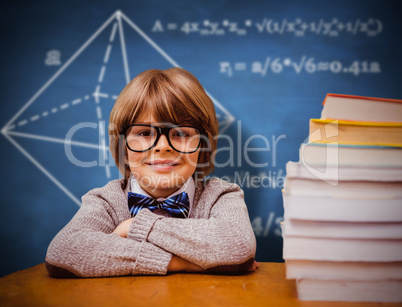 Composite image of pupil with many books