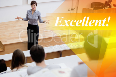 Excellent! against teacher standing talking to the students