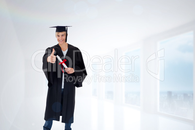 Composite image of happy teen guy celebrating graduation