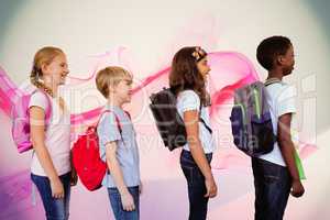 Composite image of school kids standing in school corridor