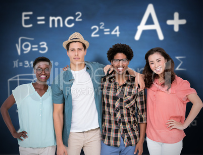 Composite image of stylish friends smiling at camera together