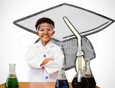 Composite image of cute pupil dressed up as scientist