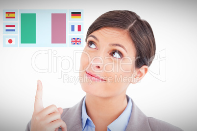 Composite image of close up of female entrepreneur pointing and