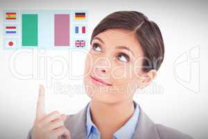 Composite image of close up of female entrepreneur pointing and