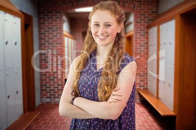 Composite image of casual woman smiling