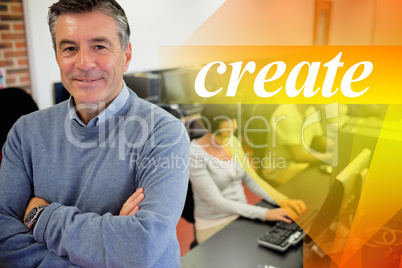 Create against teacher smiling at top of computer class