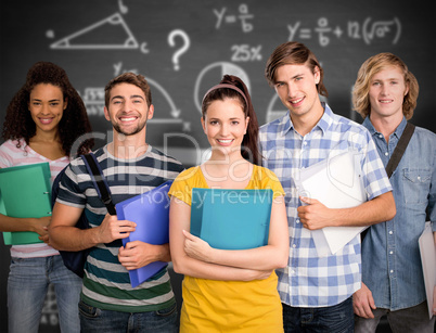 Composite image of students holding folders in college