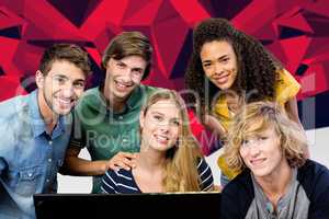 Composite image of college students using computer