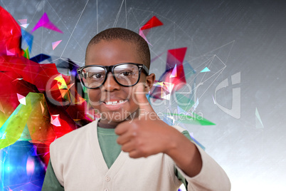 Composite image of cute pupil with thumbs up Composite image of cute pupil with thumbs up