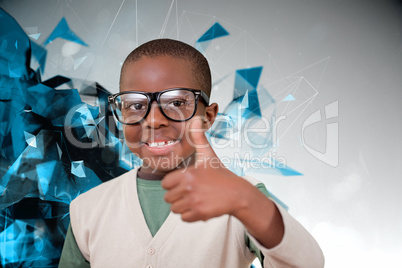 Composite image of cute pupil with thumbs up