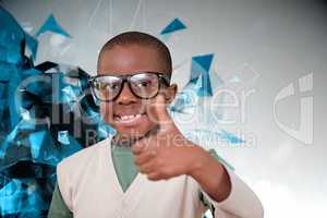 Composite image of cute pupil with thumbs up