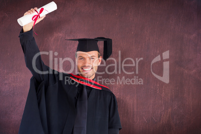 Composite image of happy attractive boy after his graduation