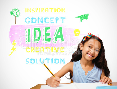 Composite image of pupil at her desk