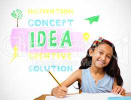 Composite image of pupil at her desk