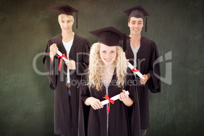 Composite image of group of adolescents celebrating after gradua