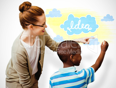 Composite image of happy pupil and teacher