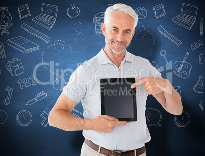 Composite image of mature student showing tablet pc