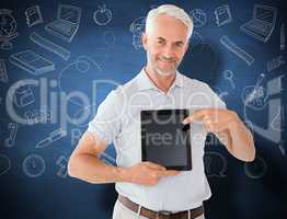 Composite image of mature student showing tablet pc