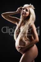 Young Nude Pregnant Woman With Diadem