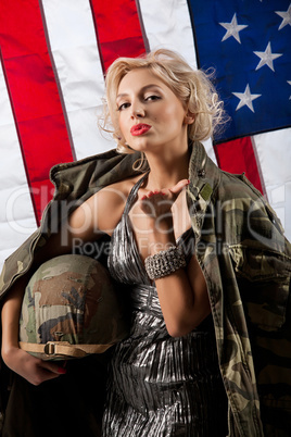 Young Attractive Woman In Military Clothing