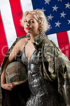 Young Attractive Woman In Military Clothing