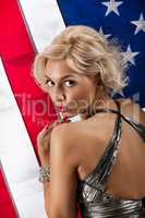 Young Woman And American Flag