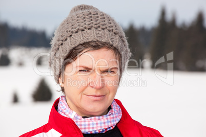 Woman in winter landscape