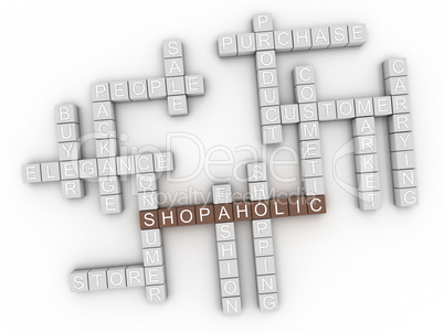 3d image Shopaholic word cloud concept