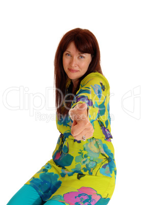 Woman showing her hand with thump up.