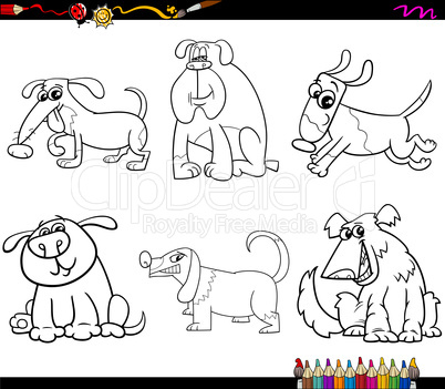 dogs set cartoon coloring page