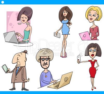 people and technology cartoon set