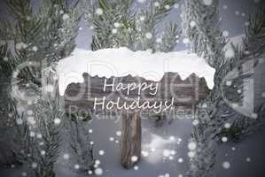 Christmas Sign Snowflakes Fir Tree Text Happy Holidays