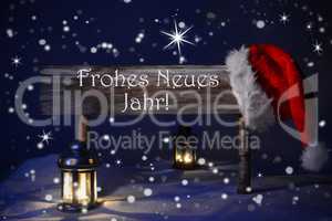 Christmas Sign Candlelight Santa Hat Frohes Neues Means New Year