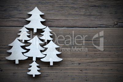 Christmas Trees On Brown Wooden Background Frame