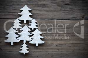 Christmas Trees On Brown Wooden Background Frame