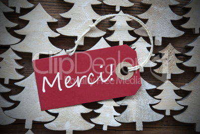 Red Christmas Label With Merci Means Thank You