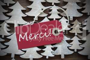 Red Christmas Label With Merci Means Thank You